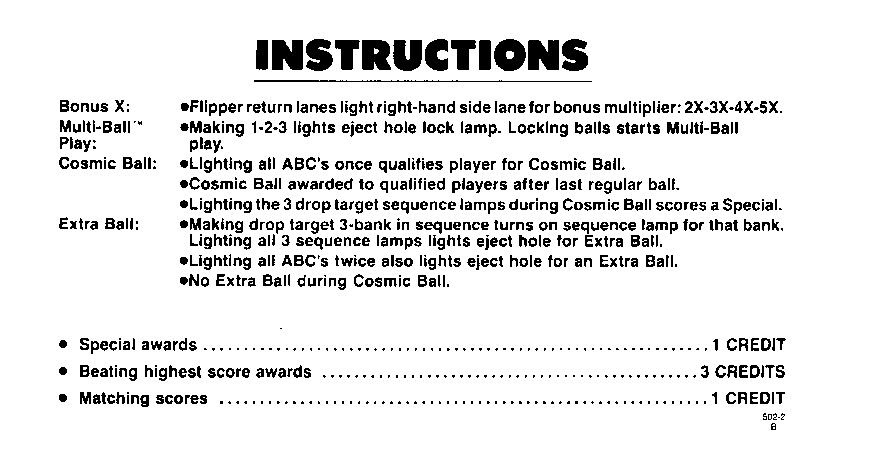 Attack from Mars Bally Pinball Apron Instruction Cards 